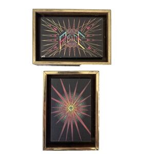 Set of 2 Vtg Framed 1970s Poster Art Small Wall Hanging Blocks Blacklight Colors